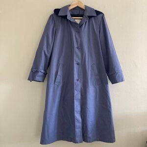 Vintage London Fog Blue Trench Rain Coat Parka Womens Small 10 Petite